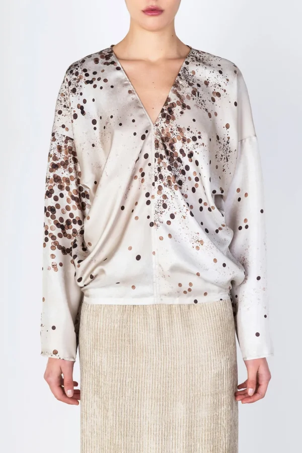ALYSI BLUSA SCOLLO A V SETA STAMPATA- Topwear