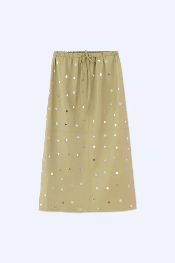 ALYSI GONNA IN PELLE CON APPLICAZIONI SPECCHIO- Gonne