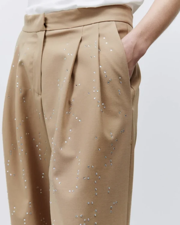 ALYSI PANTALONE WIDE LEG CON STRASS- Pantaloni
