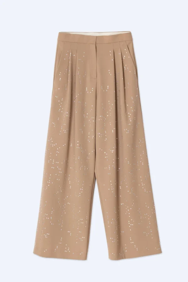 ALYSI PANTALONE WIDE LEG CON STRASS- Pantaloni