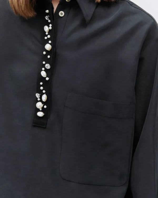 ALYSI POLO BOXY RICAMO PERLE- Topwear