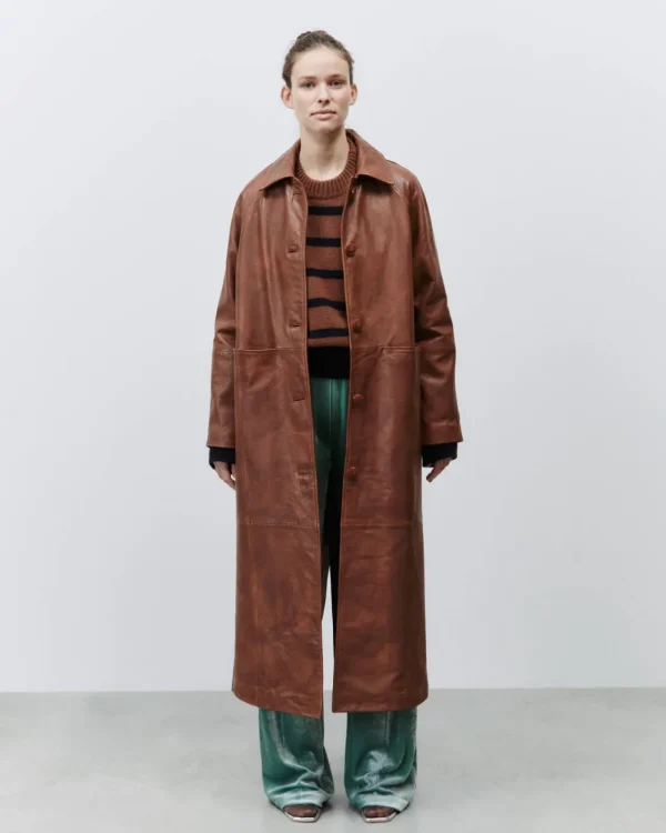 ALYSI TRENCH LUNGO PELLE EFFETTO VINTAGE- Cappotti E Giacche