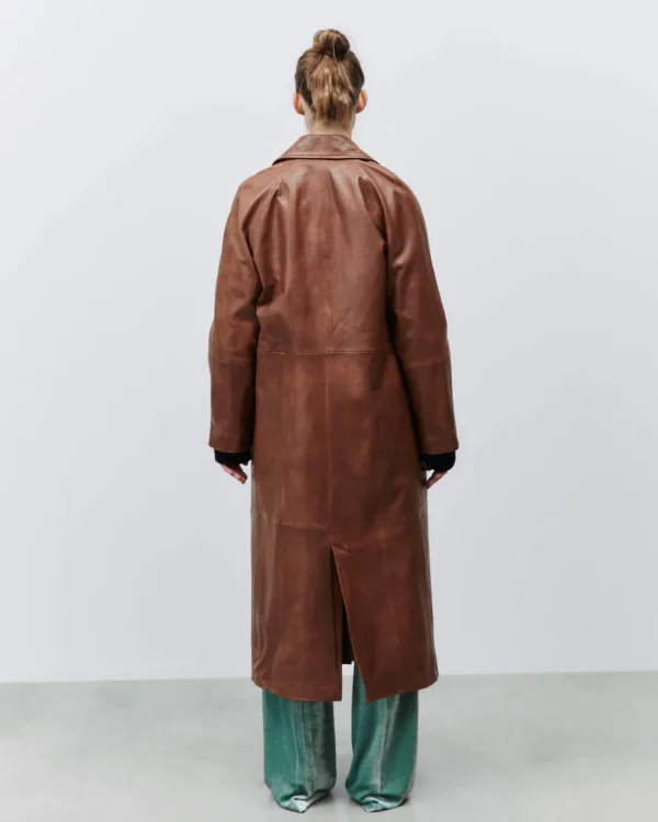 ALYSI TRENCH LUNGO PELLE EFFETTO VINTAGE- Cappotti E Giacche